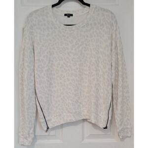 Rails Women's Small Sweatshirt Side Zip Flocked White Leopard Pullover